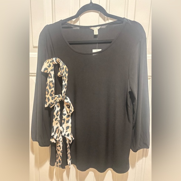 Cato Black Long Sleeve Top with Leopard Accent - Picture 4 of 9